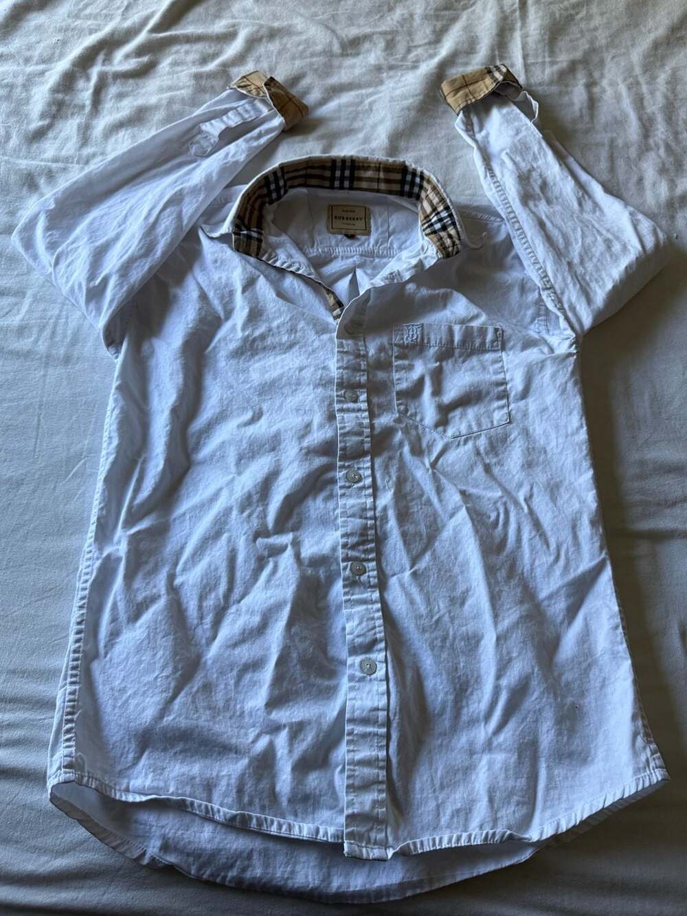 Burberry London Button Down Shirt Size L White Plaid Accents
